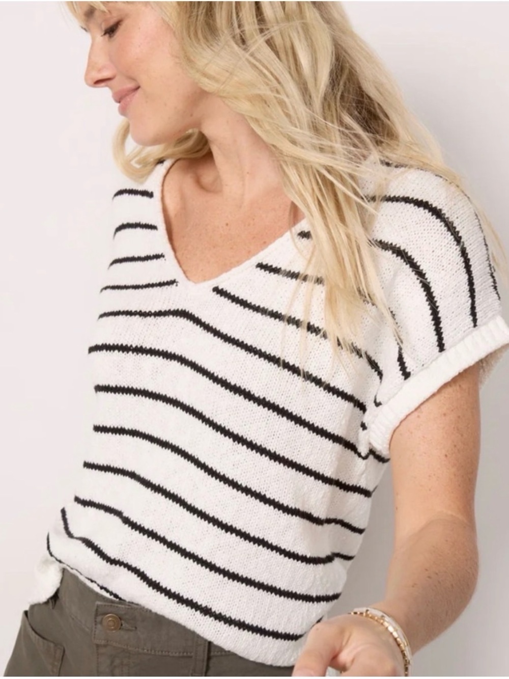 Evereve Stevie Pullover Black and White Sweater Size S 100% cotton, minimalist